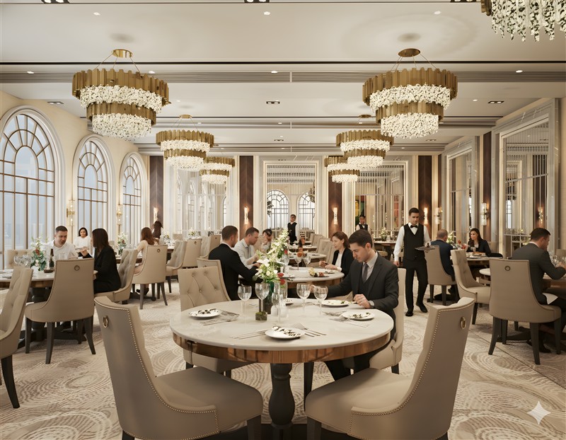 Fine dining interior — KOURTYARD visualisation